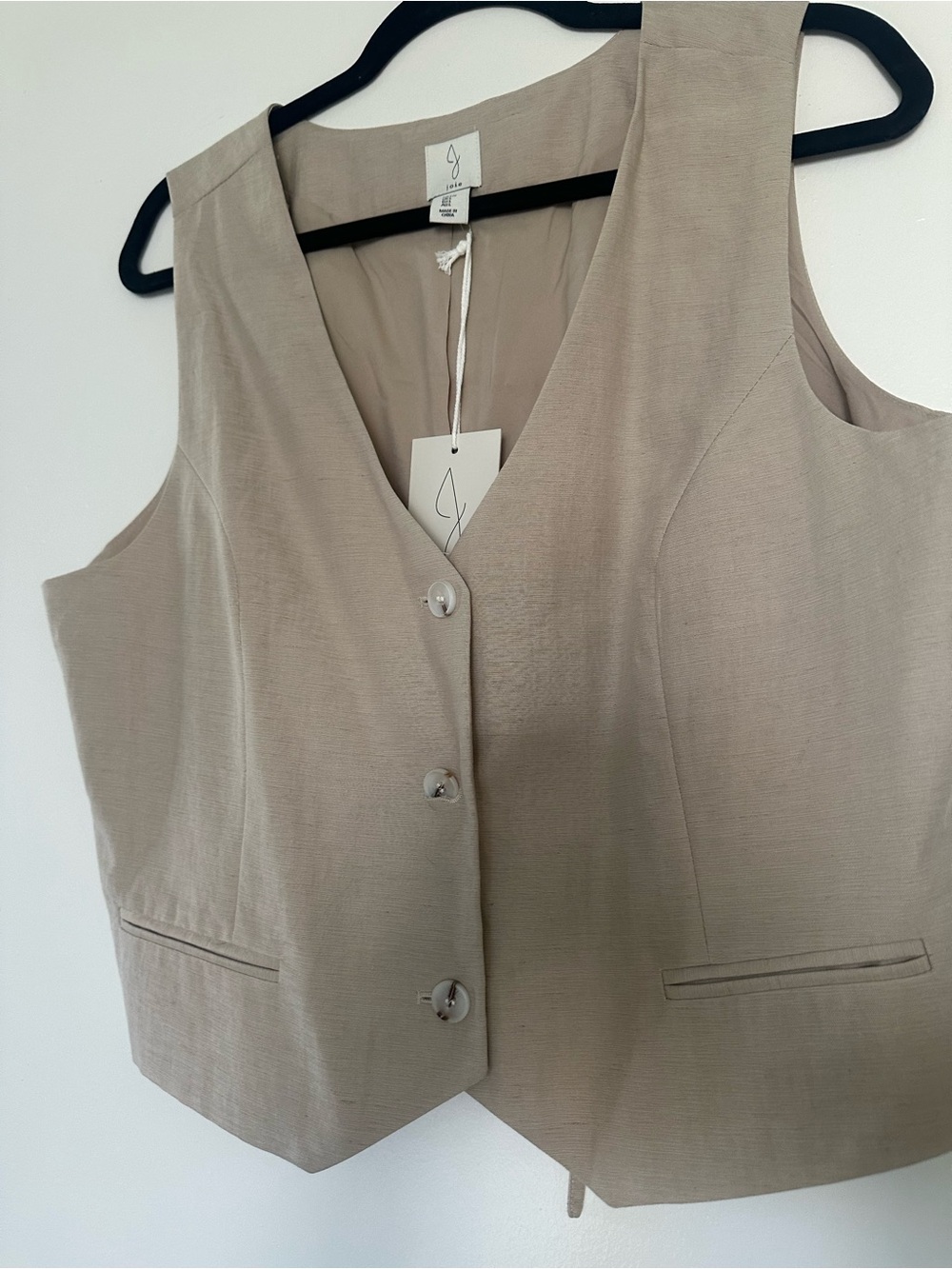 Joie Linen Blend Tailored Button Front Vest Beige Sleeveless Size L NWT - Picture 4 of 8